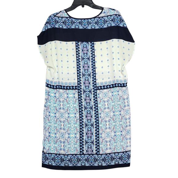 Daniel Rainn Sheer Mesh Swim Cover Up Blue Floral Block Pattern Medium Pockets - Picture 2 of 6